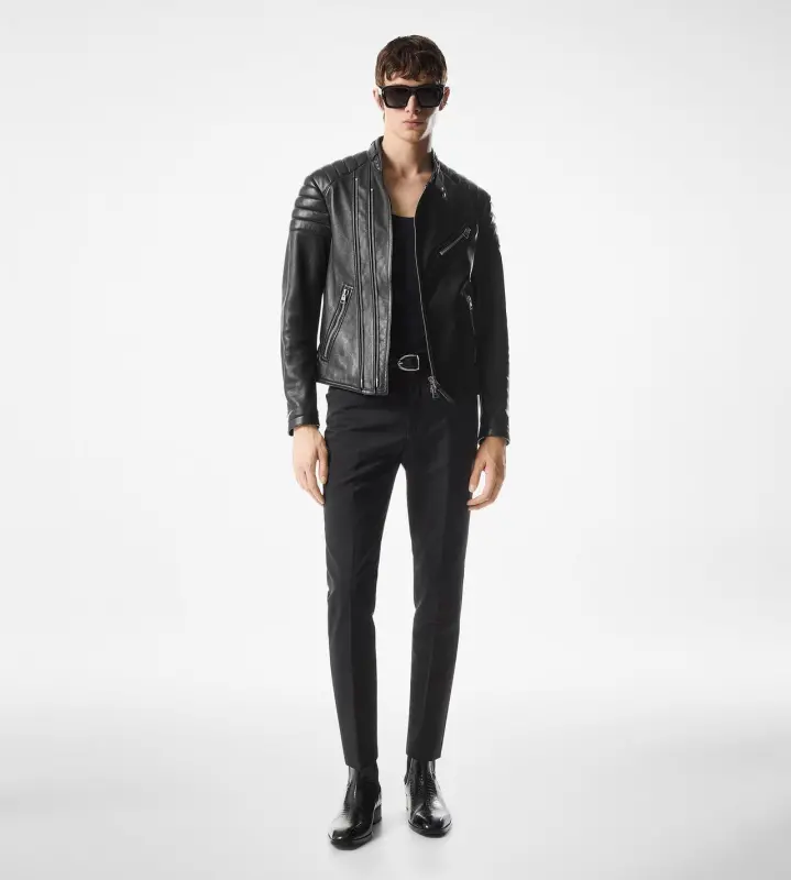 GRAIN LEATHER ZIP BIKER BLACK online